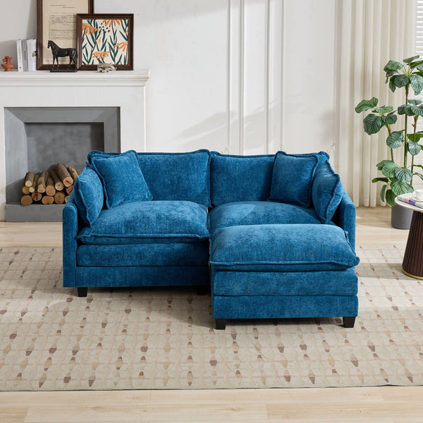 English Elm Cloud Velvet Ottoman with Double-Layer Cushion, Modular Modern Sectional Accent Seat, Breathable Chenille Upholstery, Adjustable Backrest Blue W1143P310515
