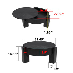 English Elm 33'' Round Coffee Table Parquet Veneer Flip Top Hidden Storage Wabi-sabi Living Room Black W1435P419322
