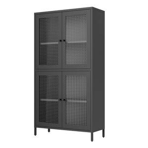 English Elm Classic Metal Storage Cabinet - Elegant Display Case With 4 Glass Doors & Adjustable Shelves For Home W2378P176270