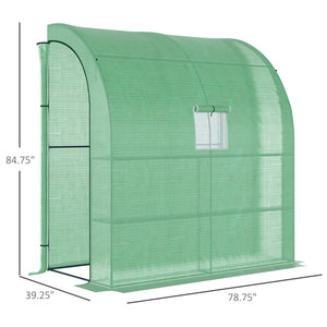 English Elm Outsunny Lean-to Walk-in Greenhouse with Galvanized Frame Pe Cover and Wire Shelving W2225P200639