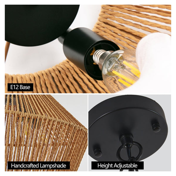 English Elm 17" Boho Hemp Rope Pendant Light - Handcrafted Farmhouse 4-Light Iron Fixture for Kitchen Island, Dining Room, Bedroom W1340P251924