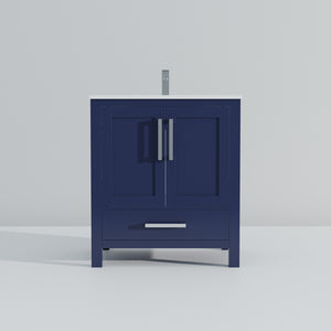 English Elm Navy 30" Bath Vanity with White Quartz Top, Soft-Close Drawer, Chrome Faucet & Spacious Storage B2731P259012