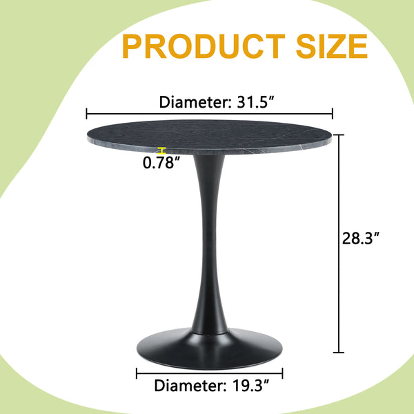 English Elm Round Faux Marble Tulip Pedestal Dining Table Mid Century Modern for Small Bistro Spaces Black+Gery W2920P405346