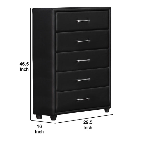 English Elm 5 Drawer Faux Leather Upholstered Chest Tapered Legs Bedroom Storage Modern B056P416786