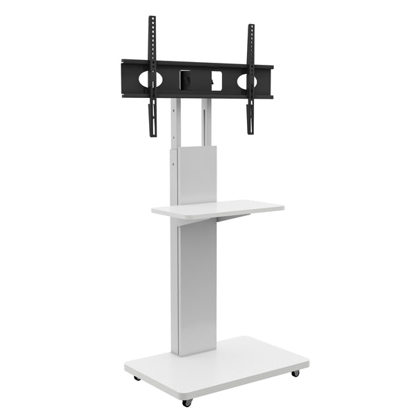 English Elm Tv Floor Stand Rolling Cart with Lockable Wheels Height Adjustable Iron Mdf Mount White W241P246880
