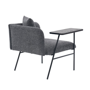 English Elm Leisure Linen Accent Chair with Built-in Side Table Pockets and Lumbar Pillow Modern Dark Gray W395P453309