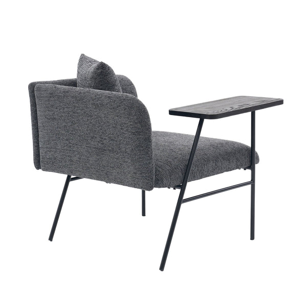 English Elm Leisure Linen Accent Chair with Built-in Side Table Pockets and Lumbar Pillow Modern Dark Gray W395P453309