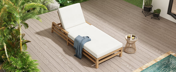 English Elm Trexm Acacia Wood Outdoor Recliner Lounge Chair with Cushions Five Position Patio Light Teak N715P404843D