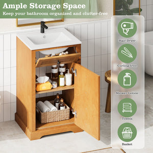 English Elm 20" Pine Wood Grain Bathroom Vanity with Ceramic Sink and Soft Close Cabinet Door N710P299454P