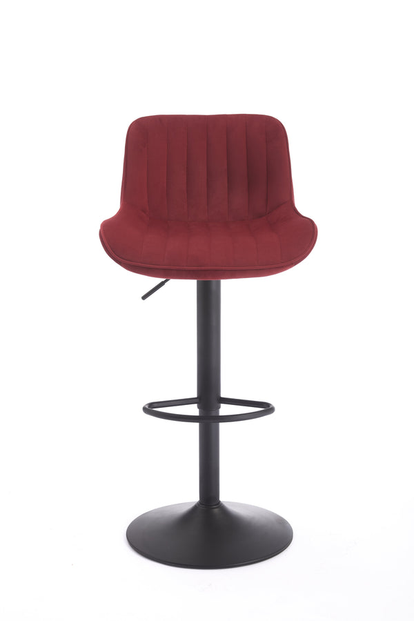 English Elm Chrome Velvet Swivel Bar Stool Set of 2 — Height Adjustable, 360° Rotating Footrest, Red Upholstery W1249P253969