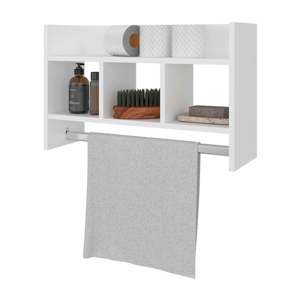 English Elm FM FRANKLIN wall shelf with towel bar, open storage & melamine finish for compact bathrooms, white 25" B128P380219