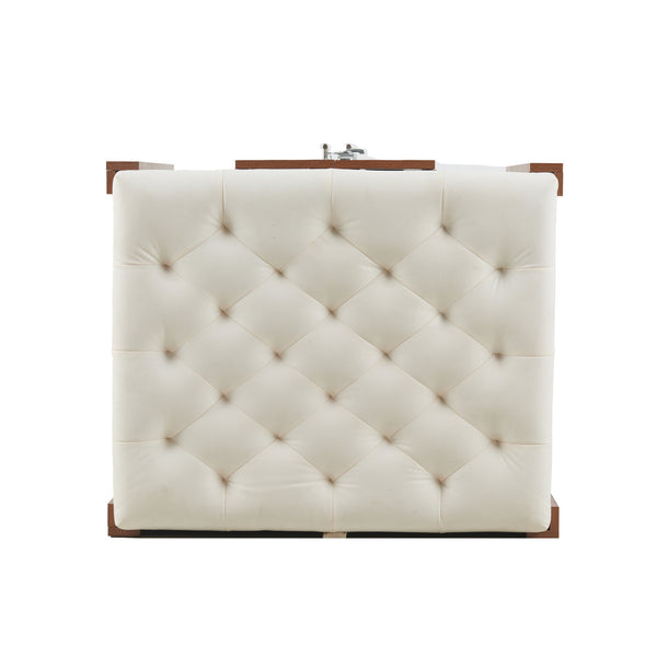 English Elm 30.25"L, 2 in 1 Night Stand & Dog Crate Walnut — Mid-Century Ottoman Bench w/ Storage, 300 lb Capacity, Removable Cushion N843P293628W