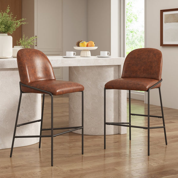 English Elm Christopher Knight Home® - Galen Upholstered Metal Barstool Set of 2 with Plush Stain-Resistant Fabric, Ergonomic Modern Design Brown N775P290453P