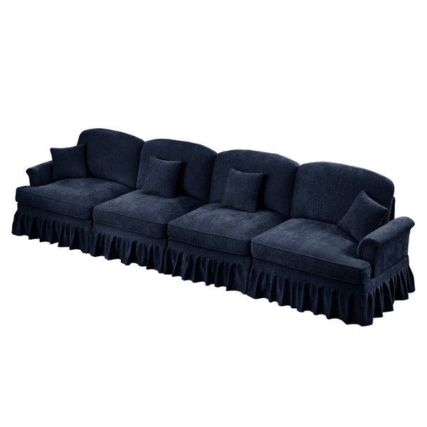 English Elm Elegant Mid Century 4 Seater Chenille Sofa With Flared Arms & Removable Skirts, Cozy & Versatile W3041S00315