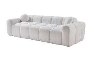 English Elm 98.4" Corduroy Cloud Puff Sofa Vacuum Packed 4-seater Living Room Couch with Pillows White W5515P477281