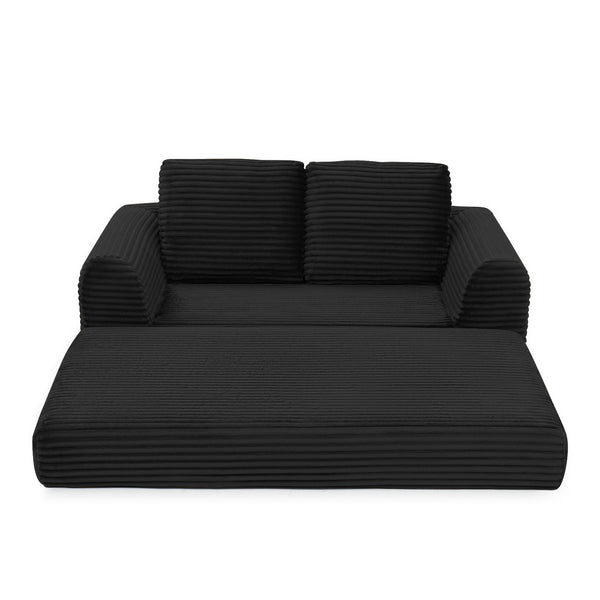 English Elm 2-in-1 Corduroy Futon Loveseat Sleeper Modular Floor Couch for Studio Living Rooms Black W1117P415686