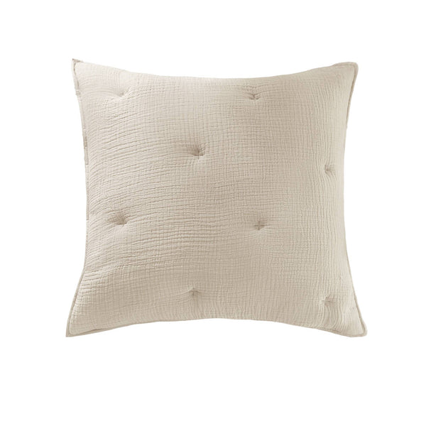 JLA Home Harbor House Blue - Cotton breathable muslin Euro sham with crinkled gauze and delicate embroidery for cozy layered style Taupe HH11-1894