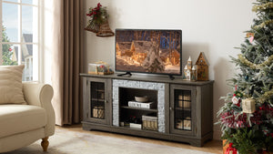 English Elm 58" Modern TV Stand with Faux Stone Top, 6 Cable Cutouts, Ample Adjustable Storage for 75" TVs Grey W2275P342691