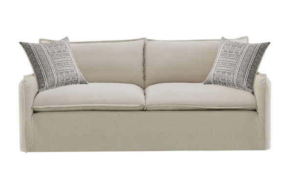 English Elm Upendo Beige Linen Sofa with Feather-Down Cushions, Removable Covers & 2 Toss Pillows — Elegant Comfort B2726P253205