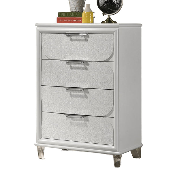 English Elm Contemporary Glam Acrylic-Handled 6-Drawer Dresser with Embossed Panels, Felt-Lined Jewelry Drawer White 34 L x 20 W x 44 H B2741P353134