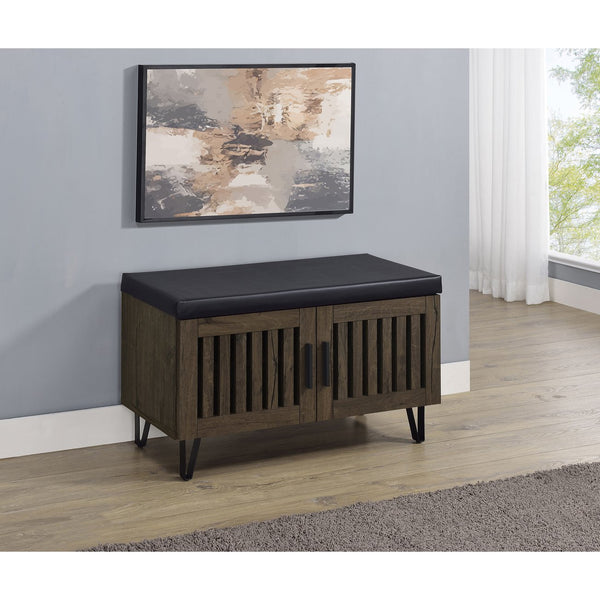 English Elm Astor Smoked Finish Entryway Bench with Drawer Open Shelving and Faux Leather Seat Oak B062P440402