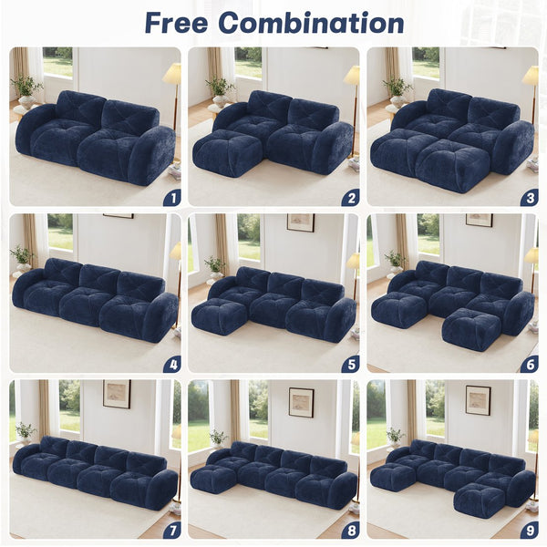 English Elm 110''boneless Velvet Sectional Sofa Modular Cloud Seating with Tufted Cushions for Living Rooms Blue W714S01619