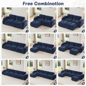 English Elm L-shaped Modular Velvet Sectional Tufted Cloud Sofa with Ottoman for Living Room Blue W714S01623