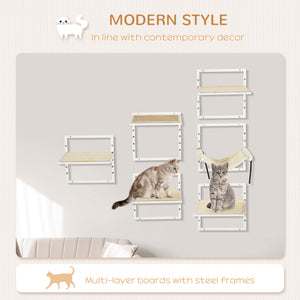 English Elm Pawhut 6 Piece Wall Mounted Cat Climbing Set with Plush Hammock and Grip Platforms W2225P217051