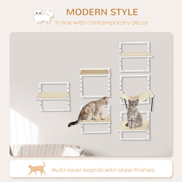 English Elm Pawhut 6 Piece Wall Mounted Cat Climbing Set with Plush Hammock and Grip Platforms W2225P217051