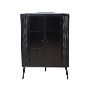 English Elm Modern 3-Tier Corner Storage Cabinet Antique Black Steel with Tempered Glass Doors, Space-Saving Organizer W3122P272936