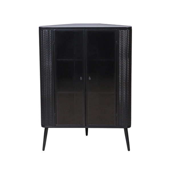 English Elm Modern 3-Tier Corner Storage Cabinet Antique Black Steel with Tempered Glass Doors, Space-Saving Organizer W3122P272936
