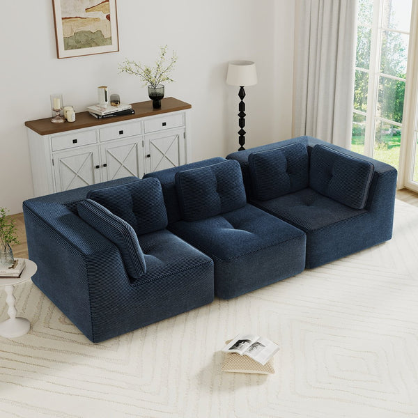 English Elm Modern Corduroy Sectional Sofa Tufted Modular Deep Seat Living Room Couch Blue W714S01801