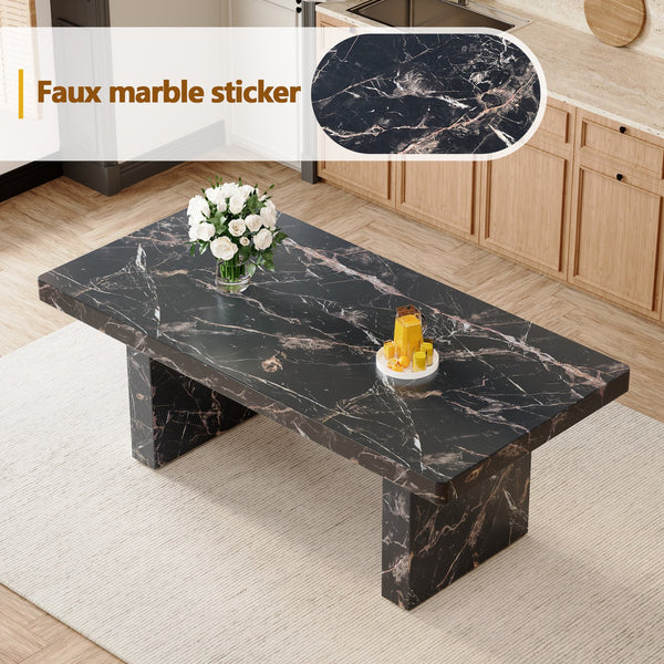 English Elm Table and Chair Set 7 Piece Marble Pattern Mdf Top with Linen Dining Seats Black,Light Gray W1151S03920
