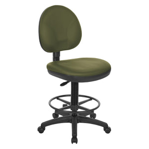 OSP Home Furnishings Sculptured Ergonomic Drafting Chair with Lumbar Support Padded Seat and Adjustable Footring Sage DC550-R106