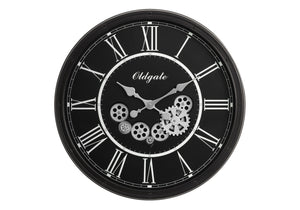 English Elm Clocks, 30" Round Wall Clock With Exposed Gear Mechanism - Oversized Black Decor For Modern Spaces B2710P287136