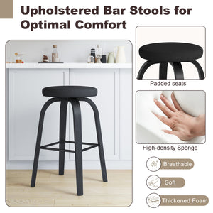 English Elm Swivel Backless Counter Stools Set of 2 with Fabric Seat Bentwood Legs Mid-century Modern Black W3107P446849