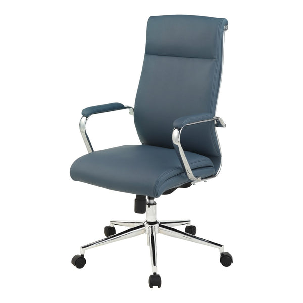 OSP Home Furnishings High Back Ergonomic Manager Chair with Antimicrobial Fabric Chrome Arms and Lumbar Support High Blue 920350C-R105