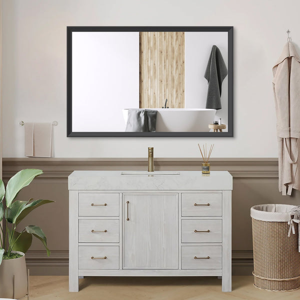 English Elm 48"x32" Oversized Modern Rectangle Bathroom Mirror with Slim Aluminum Frame, Safety Glass, Versatile Mounting Black W708P297670
