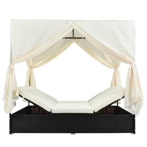 English Elm U_style Outdoor Double Daybed Resort Canopy Lounge with Steel Frame and Adjustable Backrests Beige WY000476AAK