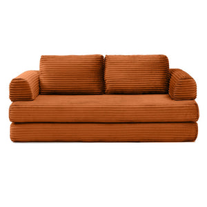 English Elm Convertible Floor Sofa Futon with Corduroy Upholstery for Living Room Lounging and Sleeping Orange W1117P434732