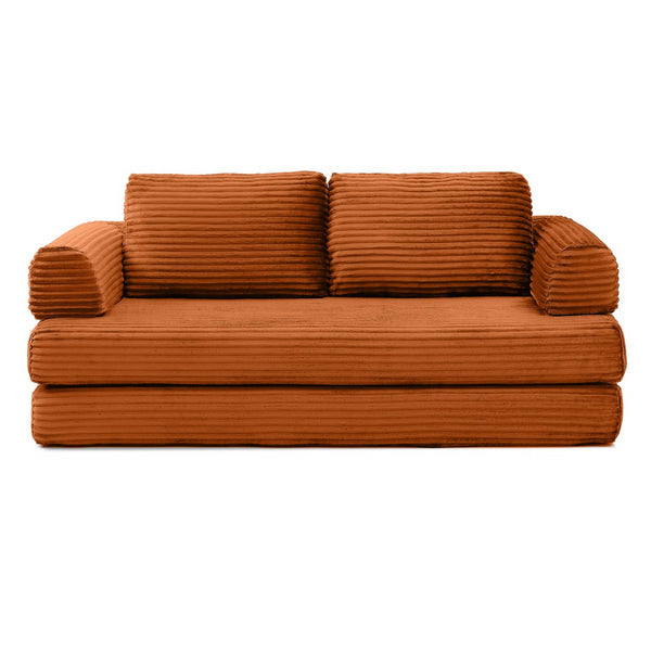 English Elm Convertible Floor Sofa Futon with Corduroy Upholstery for Living Room Lounging and Sleeping Orange W1117P434732