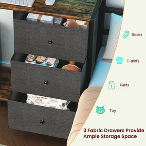 English Elm Bunk Bed Steel Frame with Rgb Lighting Charging Station Drawers and Folding Desk W1820P420816