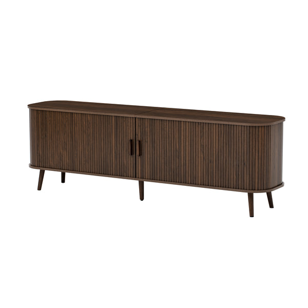 English Elm 70-inch Media Console with Sliding Groove Doors Solid Pine Legs and Cable Management N710P427897P