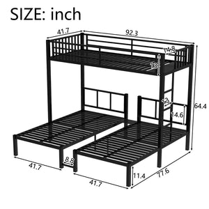 English Elm Twin Metal Triple Bunk Bed With Built-In Shelving, Space-Saving Design For Kids & Guests, Black Finish W1580S00118-GIGA