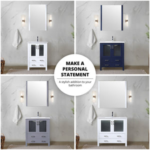 English Elm White Single Bath Vanity Set With Side Cabinet, Ceramic Top, Chrome Faucet & 34" Mirror For Elegance B2731S01366-GIGA