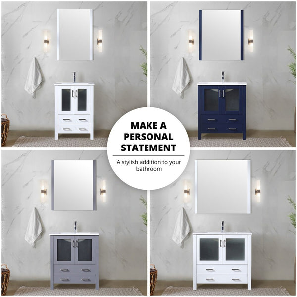 English Elm White Single Bath Vanity Set With Side Cabinet, Ceramic Top, Chrome Faucet & 34" Mirror For Elegance B2731S01366-GIGA