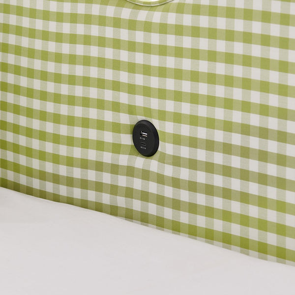 English Elm Full Size Gingham Linen Daybed with Wave Backrest Trundle and Usb Charging Port Green W1413S00139