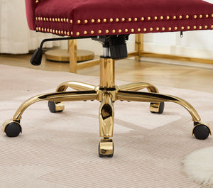 English Elm A&A Elegant Chenille Tufted Office Chair with Hand-Pulled Buttons, Nailhead Trim & Gold Chrome Base WINE RED W1143P369093