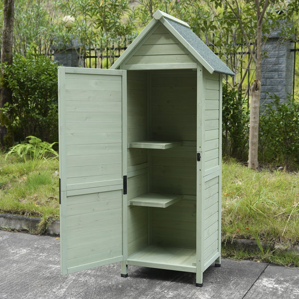 English Elm Outdoor Solid Fir Vertical Storage Shed with Lockable Door Asphalt Roof and Two Shelves W1431P483789