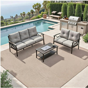 English Elm 3-piece Outdoor Steel Patio Conversation Set with Thick Cushions and Coffee Table Gray B082S00129